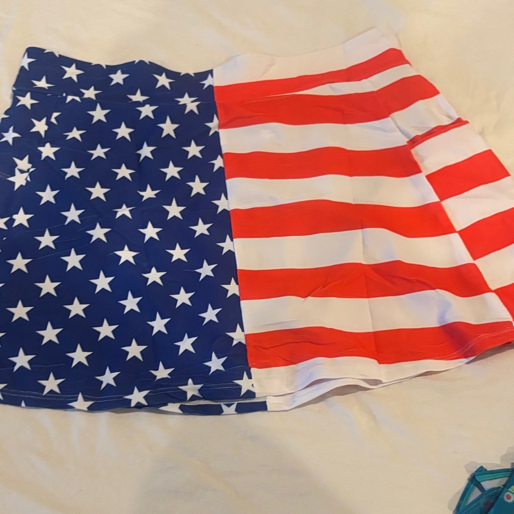 Patriotic Stars & Stripes Mini swim wear  Skirt- Red, White & Blue with pockets.